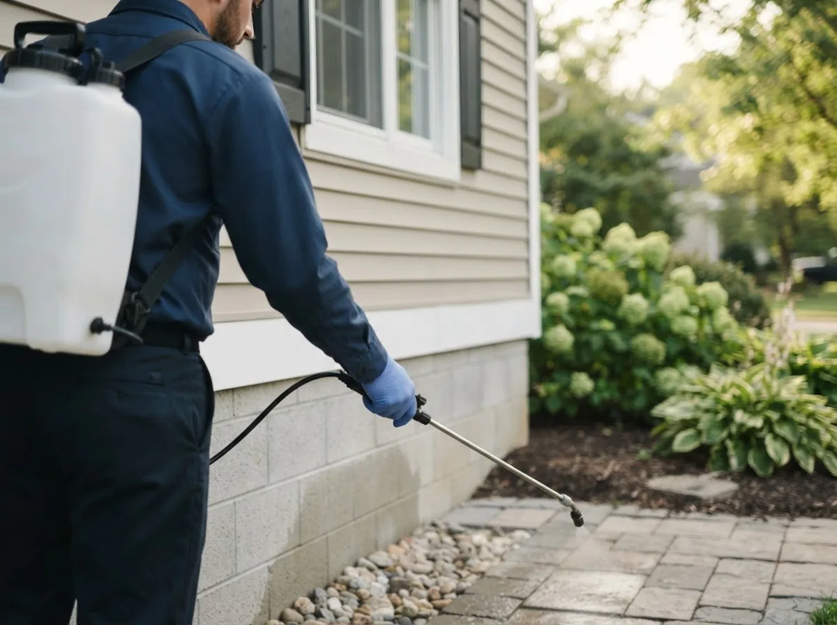 Pest control technician inspecting a home in Groveland, NY